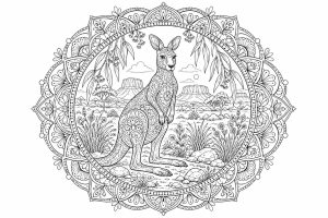 Känguru-Outbackmandala - Ausmalbild ab Erwachsene