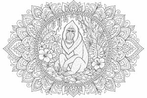 Mandrill-Tropenmandala - Ausmalbild ab Erwachsene