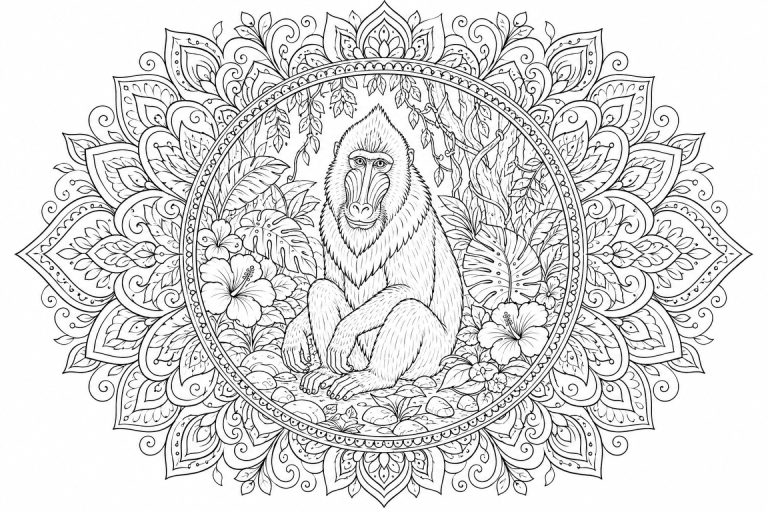 Mandrill-Tropenmandala - Ausmalbild ab Erwachsene