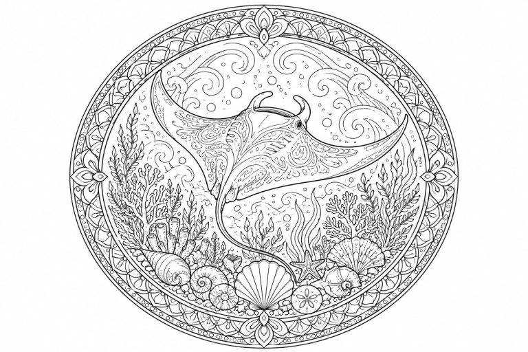 Manta-Ozeanmandala - Ausmalbild ab Erwachsene