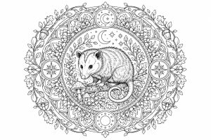 Opossum-Nachtmandala - Ausmalbild ab Erwachsene