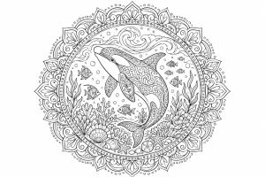 Orca-Ozeanmandala - Ausmalbild ab Erwachsene