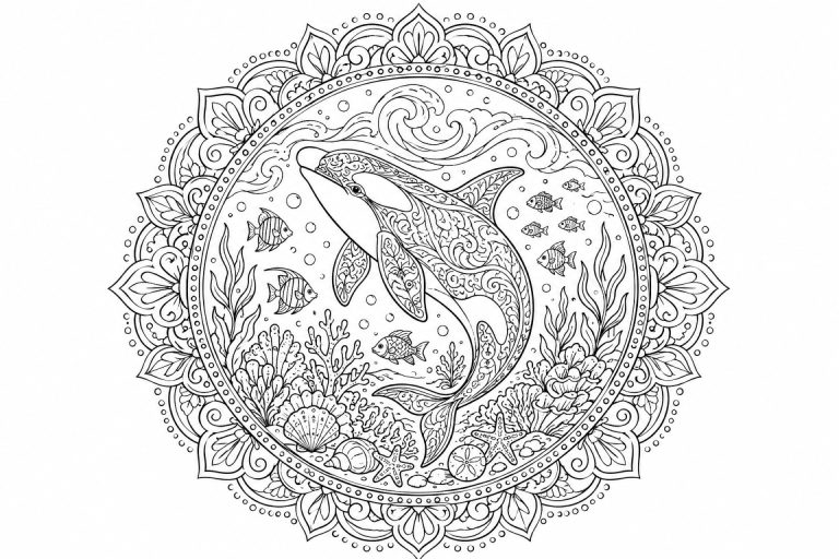 Orca-Ozeanmandala - Ausmalbild ab Erwachsene