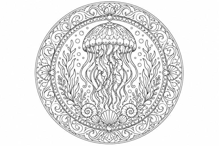 Quallen-Ozeanmandala - Ausmalbild ab Erwachsene