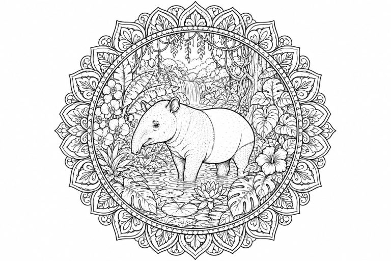 Tapir-Dschungelmandala - Ausmalbild ab Erwachsene