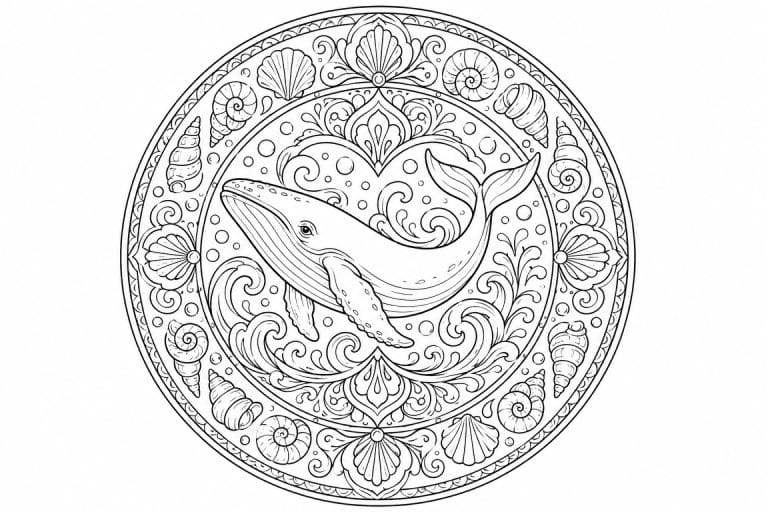 Wal-Ozeanmandala - Ausmalbild ab Erwachsene