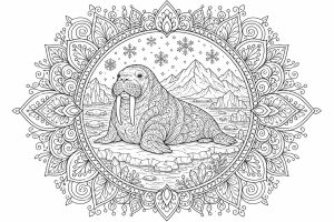 Walross-Eisschollenmandala - Ausmalbild ab Erwachsene