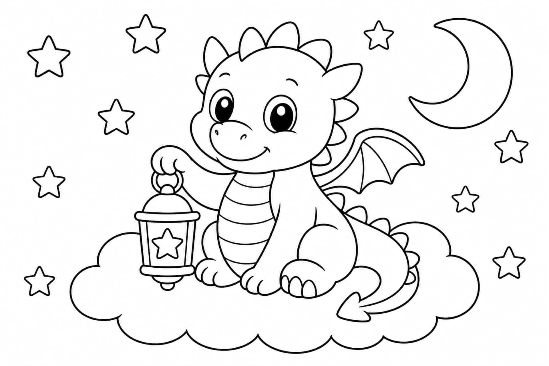 Baby Drache auf einer Wolke - Ausmalbild ab 4 Jahren