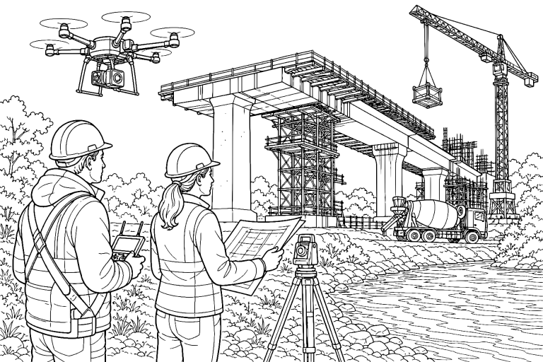 Drohnenpilot vermisst eine Baustelle - Ausmalbild ab 11 Jahren