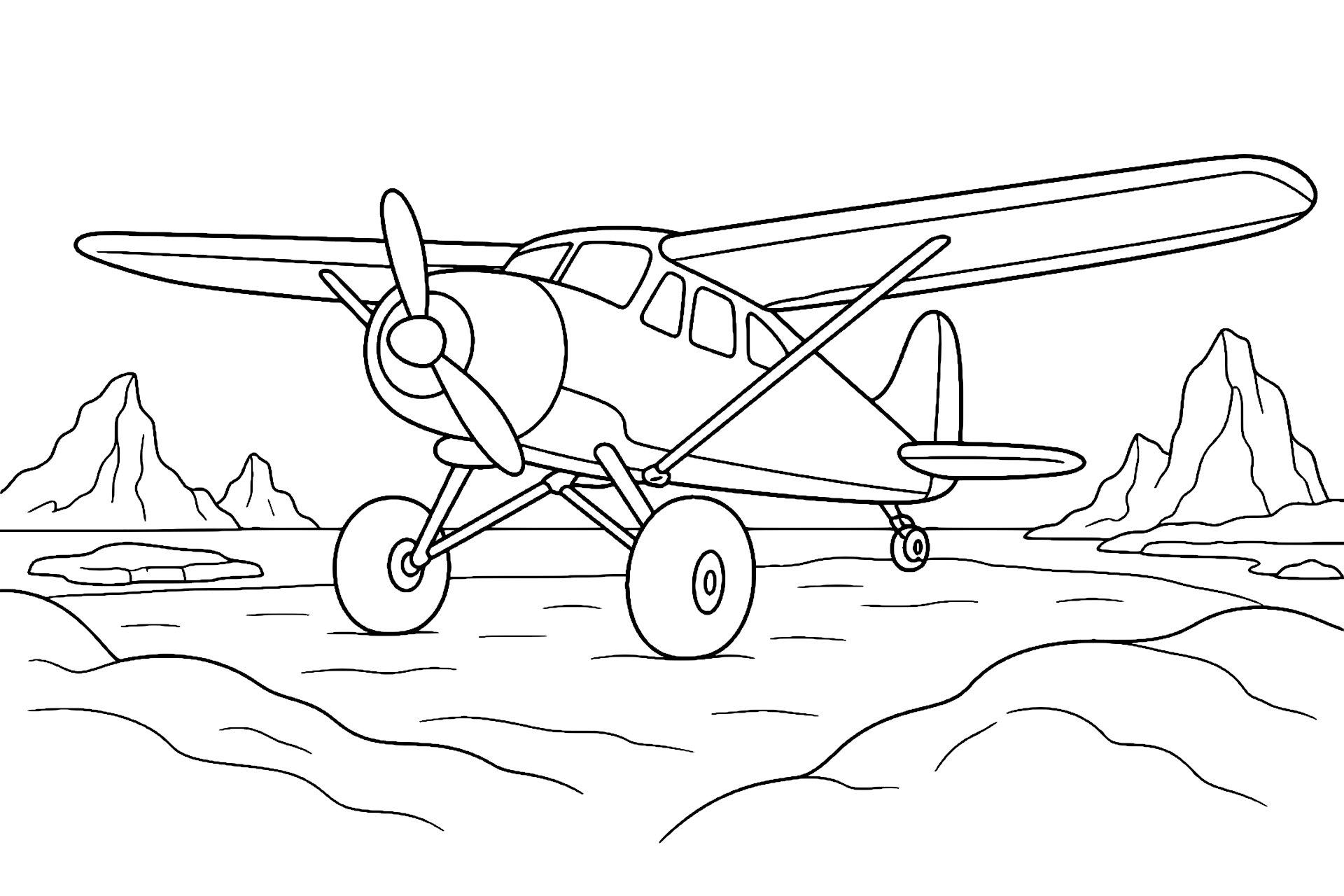 Flugzeug auf einer Eislandebahn - Ausmalbild ab 6 Jahren
