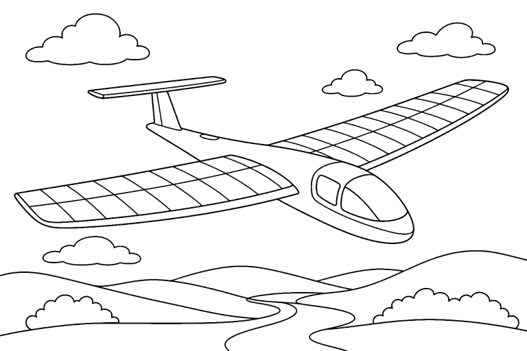 Flugzeug mit Solarflügeln - Ausmalbild ab 6 Jahren