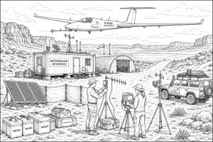 Höhenflugzeug über einer Wüstenstation - Ausmalbild ab 11 Jahren