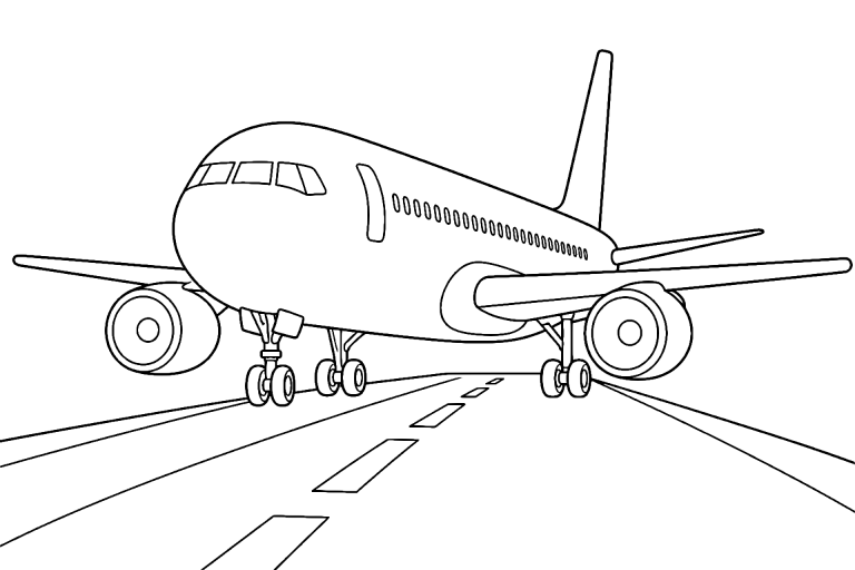 Passagierflugzeug auf der Startbahn - Ausmalbild ab 6 Jahren
