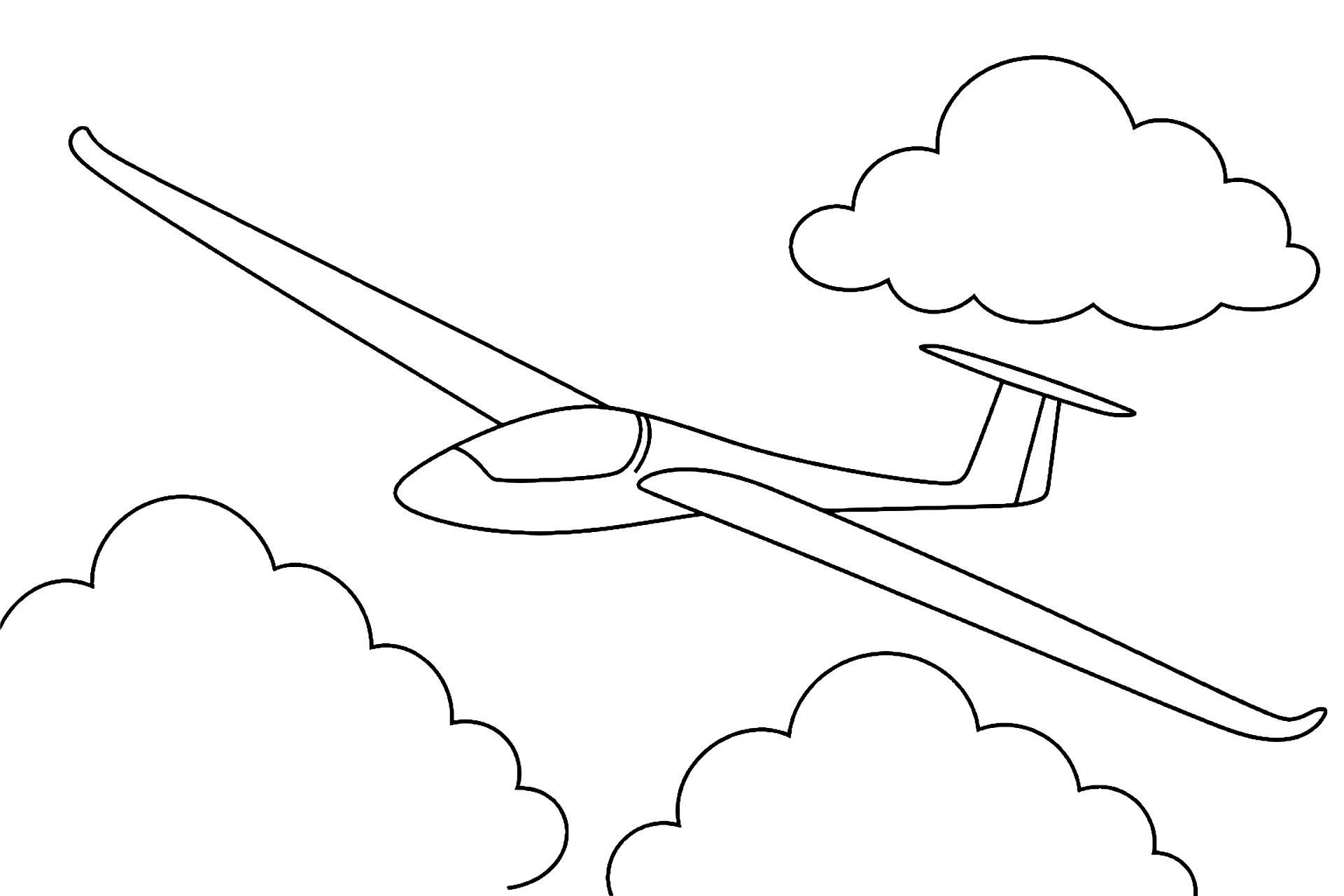 Segelflugzeug über Wolken - Ausmalbild ab 6 Jahren