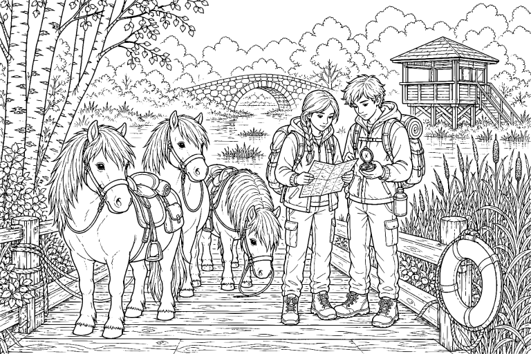 Ponys am Nebelmoor - Ausmalbild ab 11 Jahren