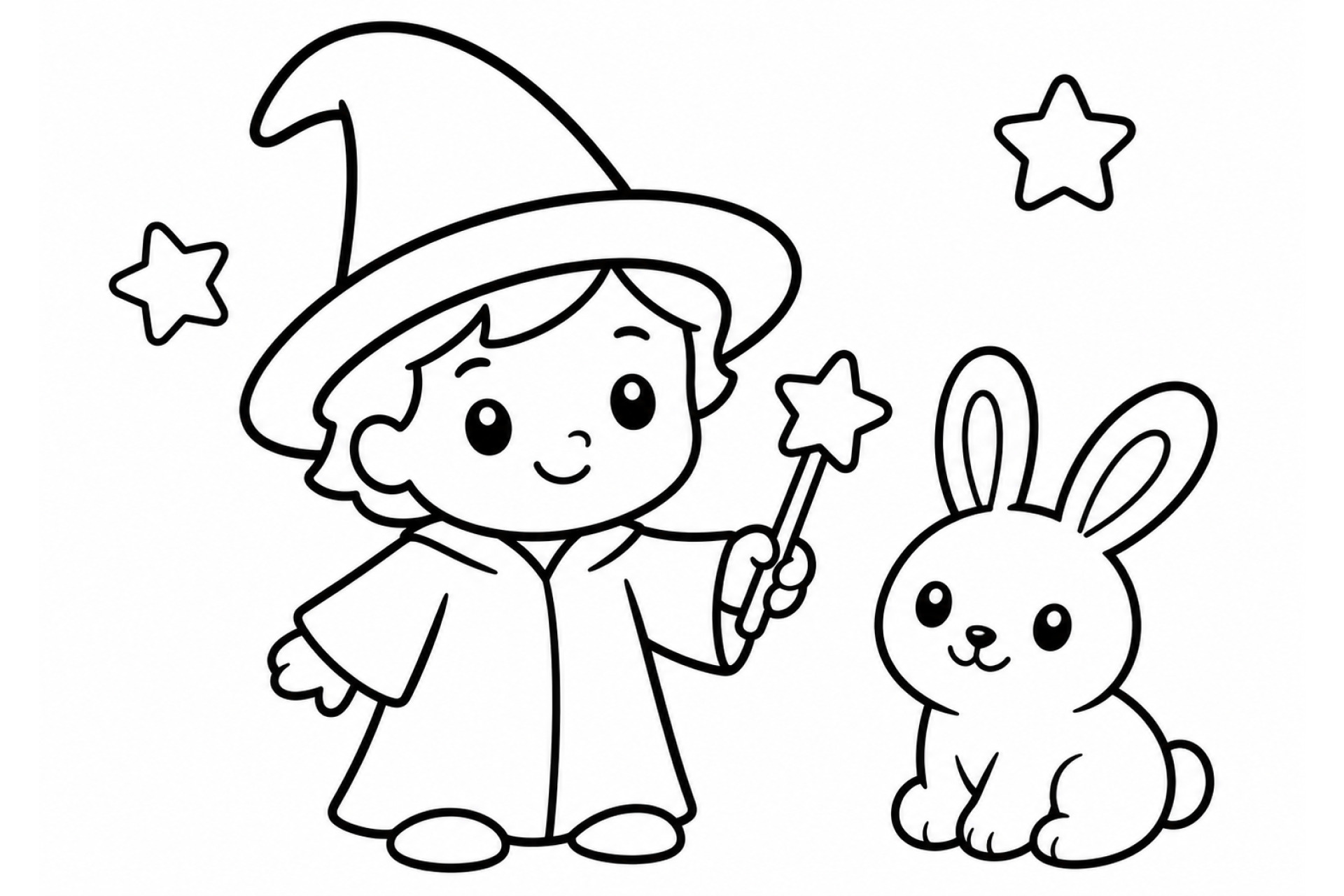 Kleiner Zauberer mit Hase - Ausmalbild ab 2 Jahren