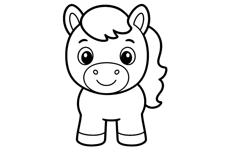 Fröhliches Pony von vorn - Ausmalbild ab 2 Jahren