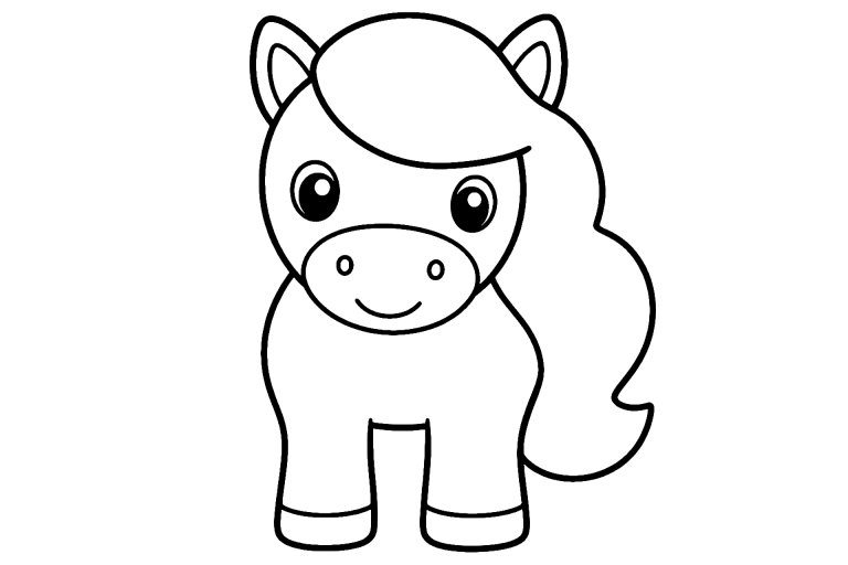 Kleines Pony mit großer Mähne - Ausmalbild ab 2 Jahren