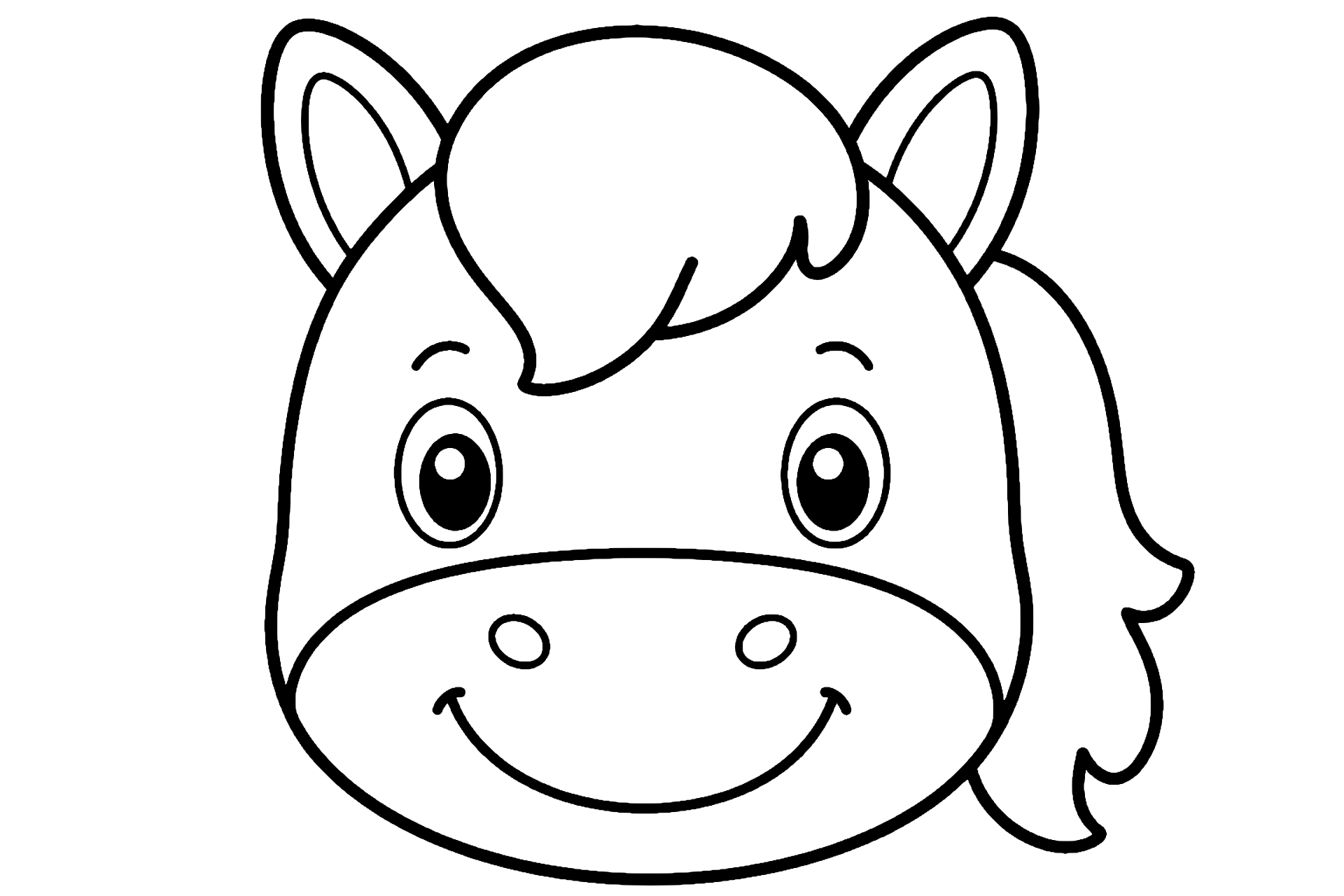 Pony mit breitem Lächeln - Ausmalbild ab 2 Jahren