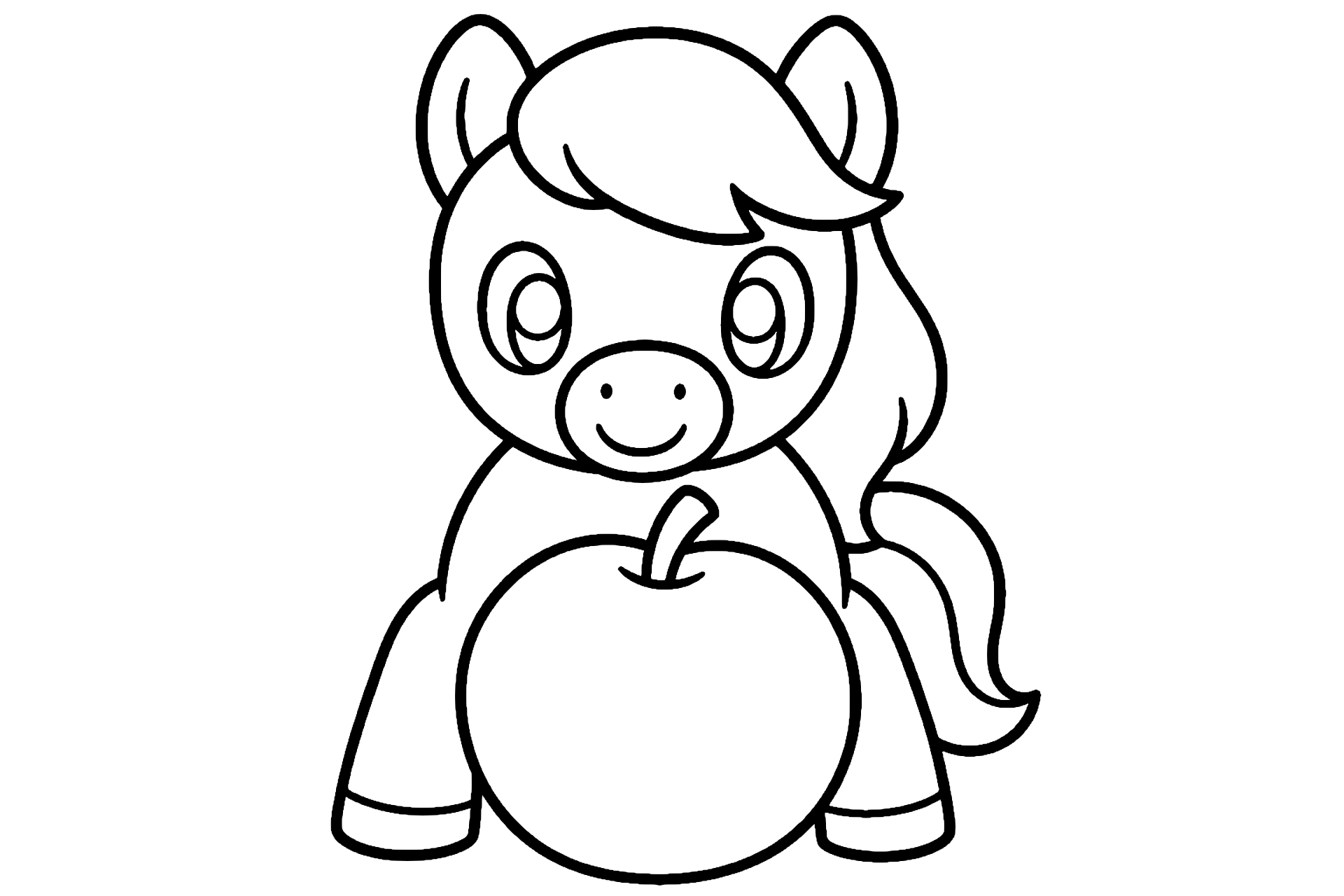Pony mit einem Apfel - Ausmalbild ab 2 Jahren