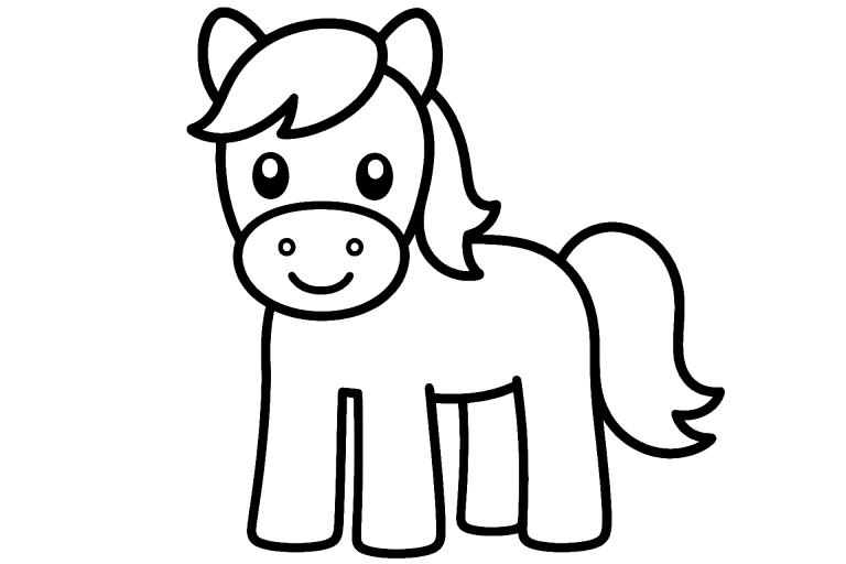 Pony mit geraden Beinen - Ausmalbild ab 2 Jahren