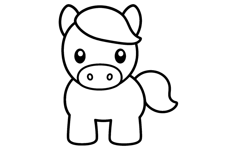 Pony mit kurzem Schweif - Ausmalbild ab 2 Jahren