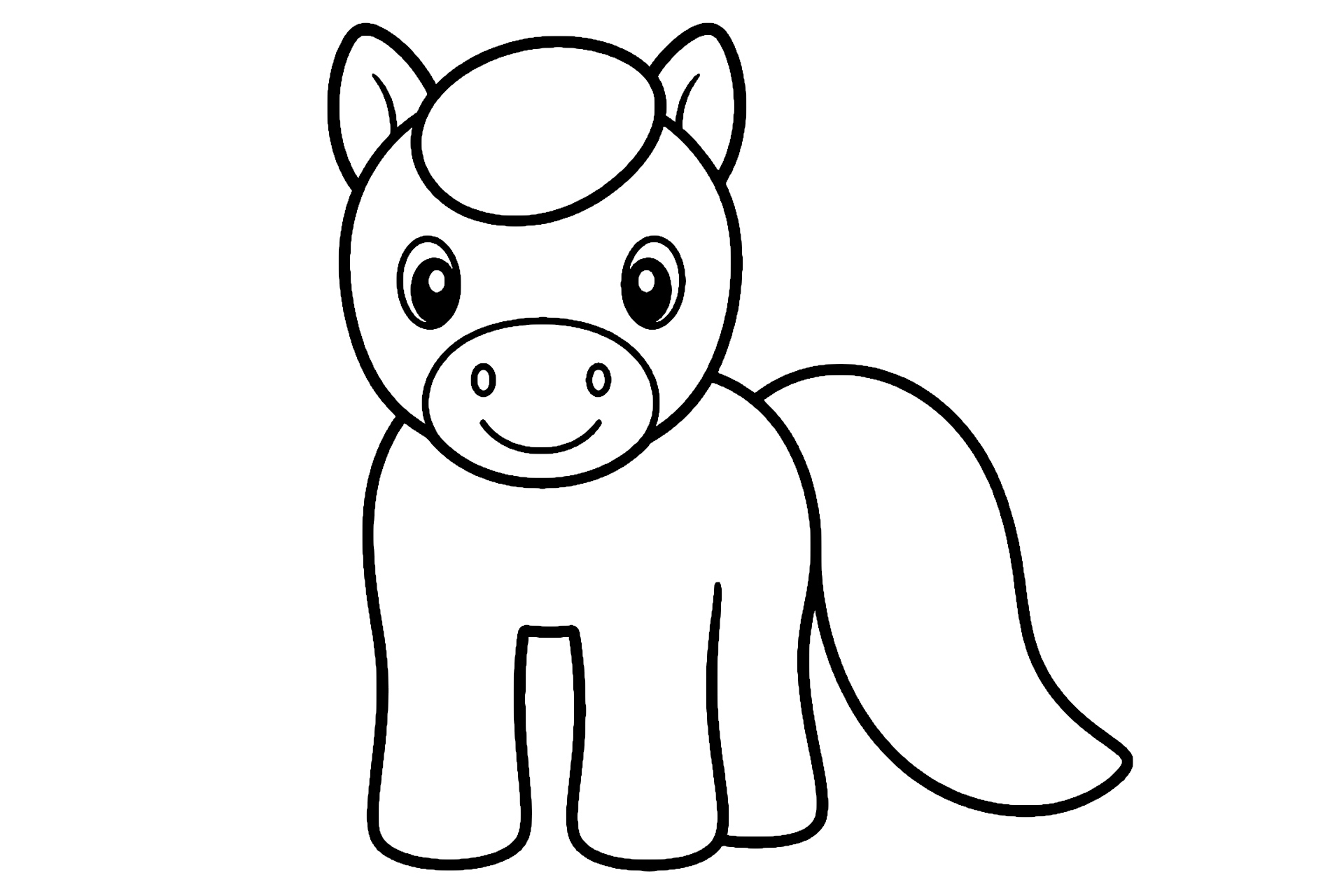 Pony mit langem Schweif - Ausmalbild ab 2 Jahren