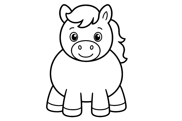 Pony mit rundem Bauch - Ausmalbild ab 2 Jahren