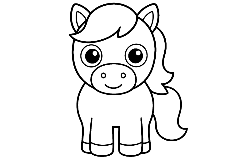 Pony mit runden Augen - Ausmalbild ab 2 Jahren