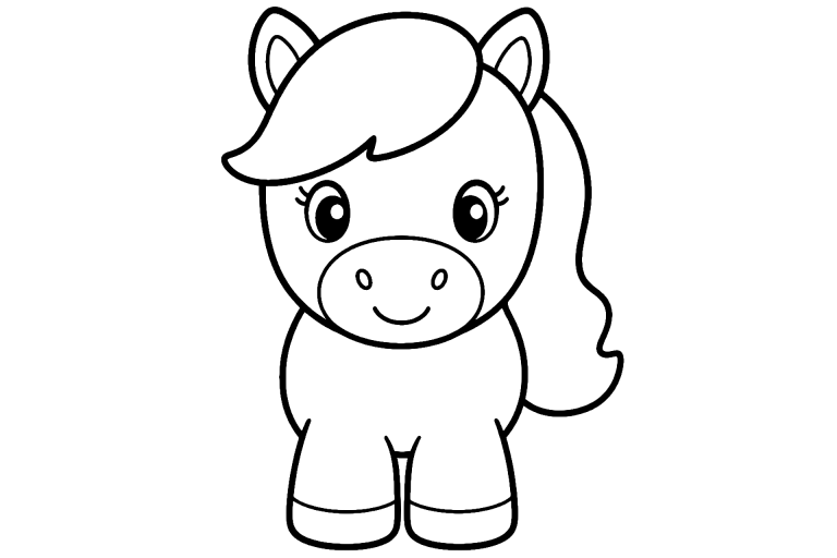 Pony mit weicher Mähne - Ausmalbild ab 2 Jahren