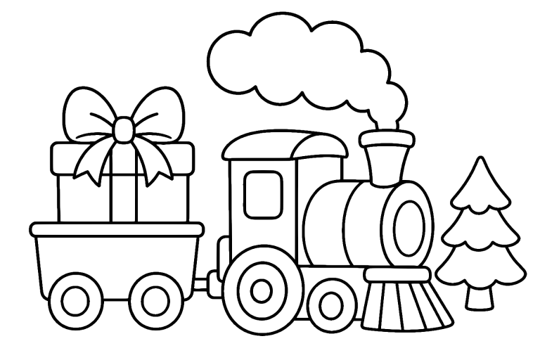 Kleiner Weihnachtszug - Ausmalbild ab 4 Jahren