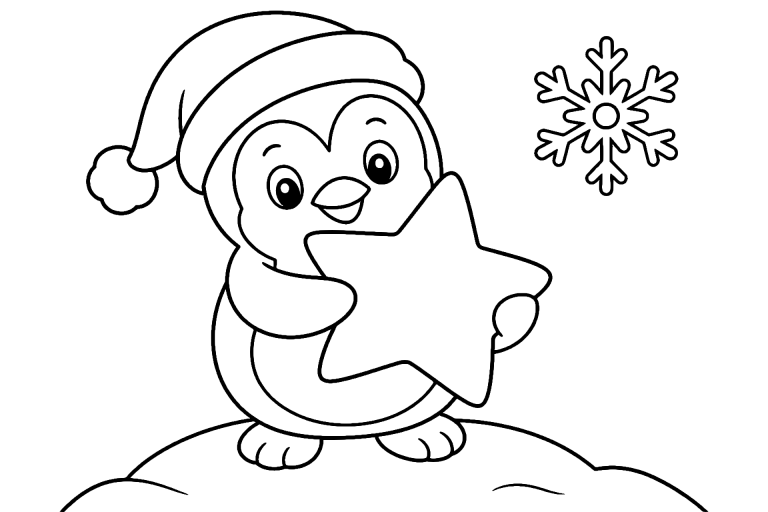 Kuscheliger Weihnachtspinguin - Ausmalbild ab 4 Jahren