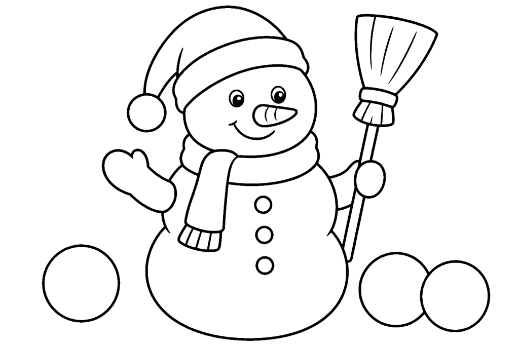 Schneemann mit Nikolausmütze - Ausmalbild ab 4 Jahren