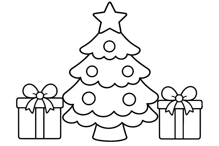 Weihnachtsbaum mit Stern - Ausmalbild ab 4 Jahren