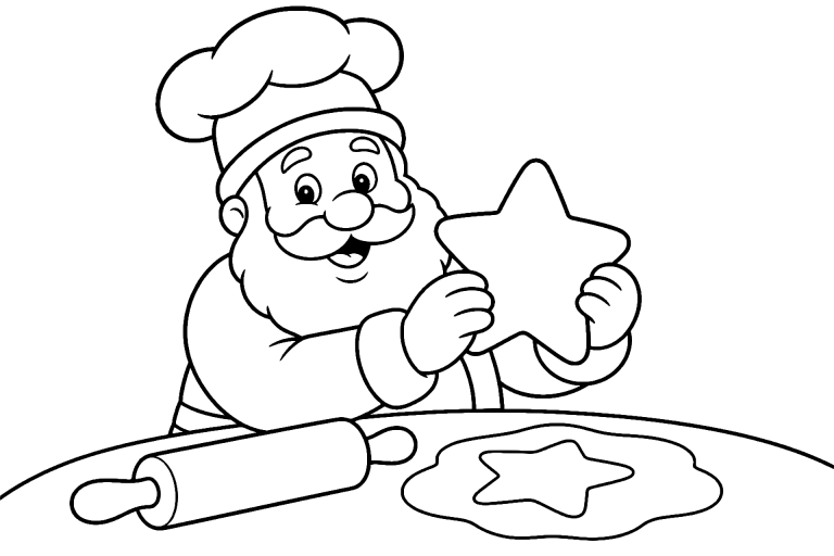 Weihnachtsmann backt Plätzchen - Ausmalbild ab 4 Jahren