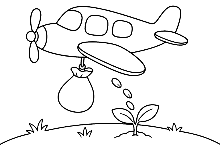 Flugzeug bringt Samen - Ausmalbild ab 4 Jahren