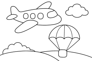 Flugzeug mit Fallschirm - Ausmalbild ab 4 Jahren
