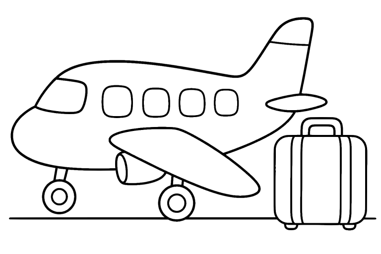 Flugzeug mit Reisegepäck - Ausmalbild ab 4 Jahren