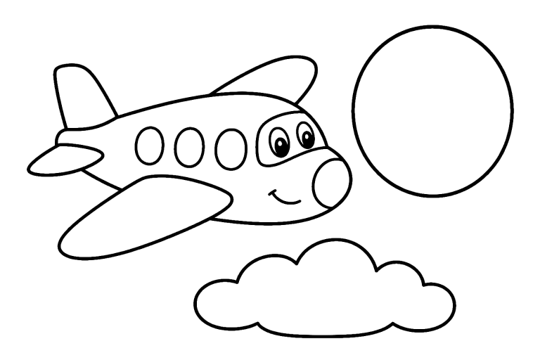 Flugzeug neben dem Mond - Ausmalbild ab 4 Jahren