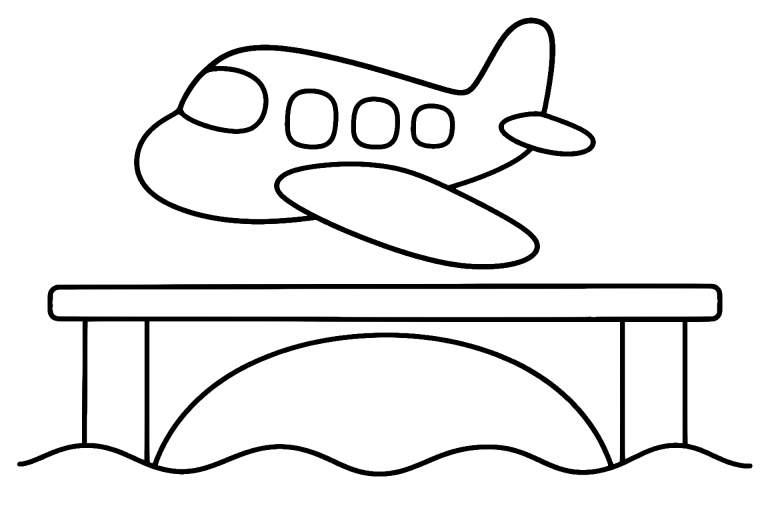 Flugzeug über der Brücke - Ausmalbild ab 4 Jahren