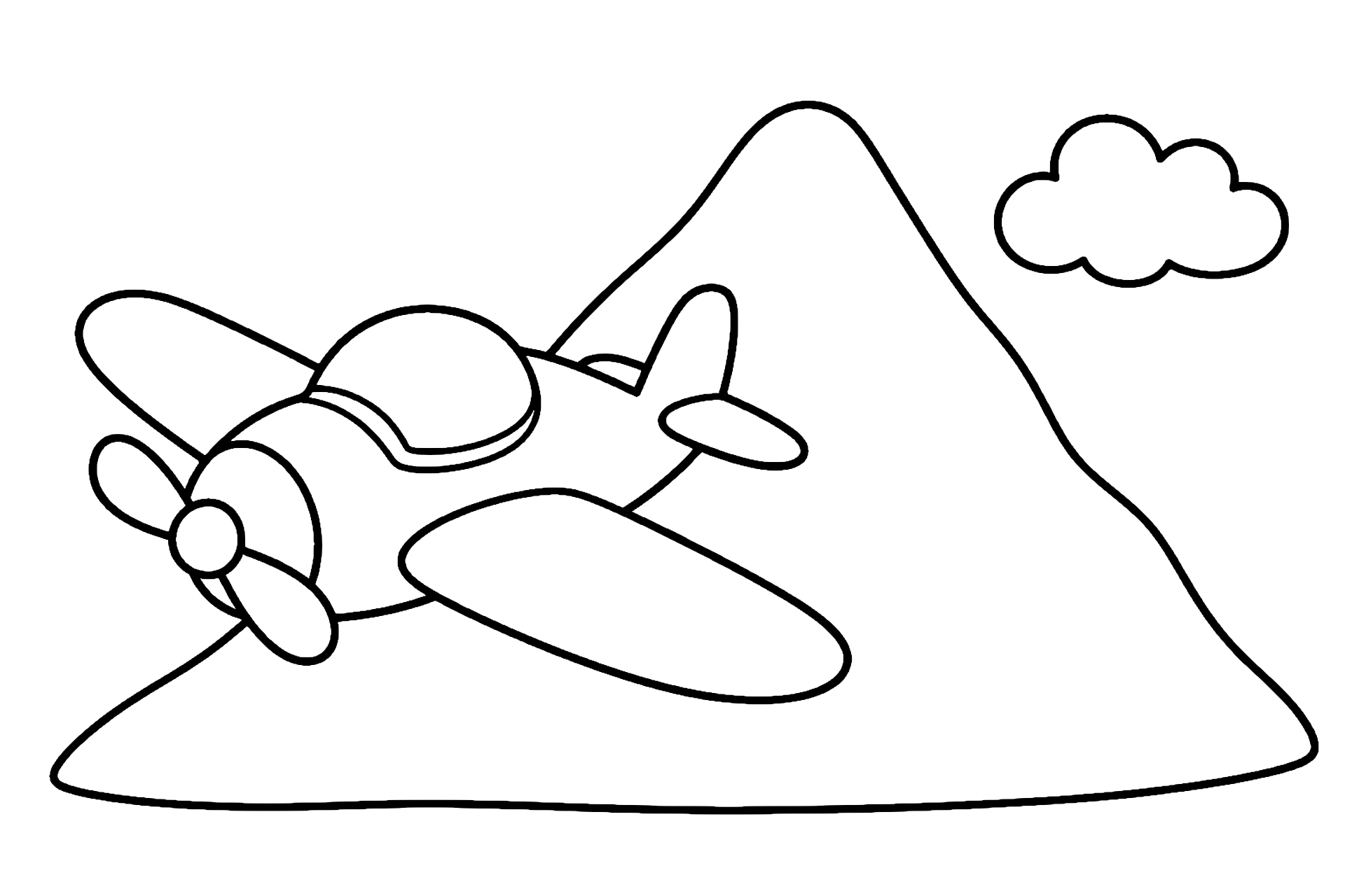 Flugzeug vor dem Berg - Ausmalbild ab 4 Jahren