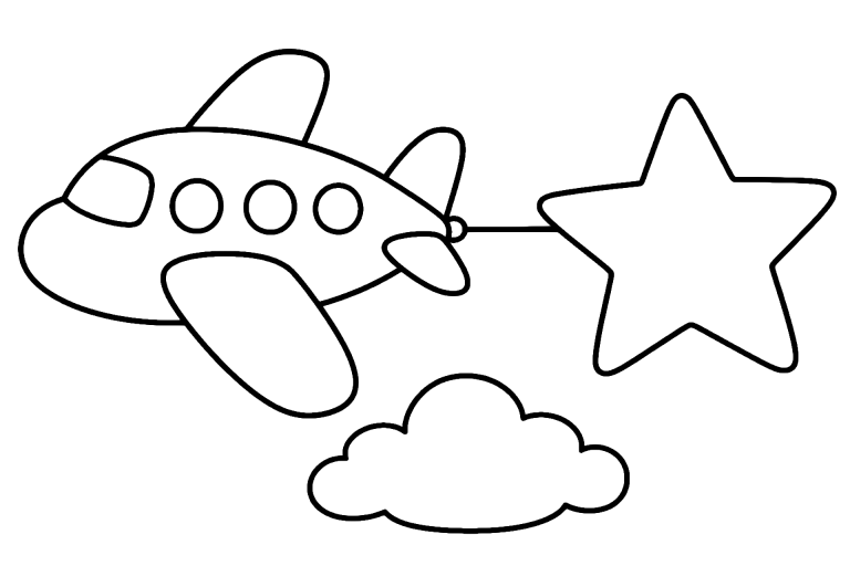 Flugzeug zieht einen Stern - Ausmalbild ab 4 Jahren