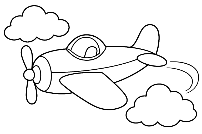 Flugzeug zwischen zwei Wolken - Ausmalbild ab 4 Jahren