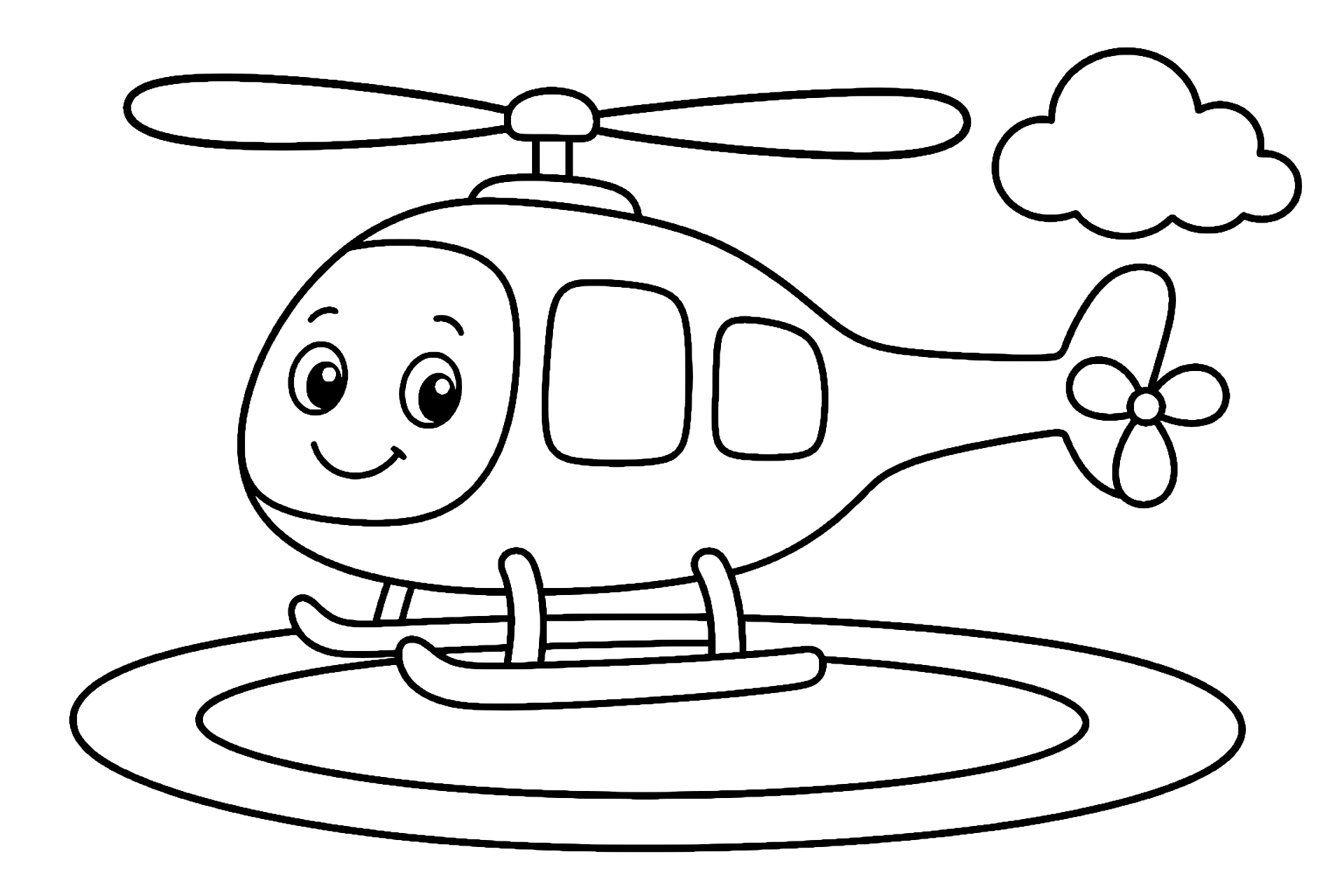 Hubschrauber am Landeplatz - Ausmalbild ab 4 Jahren