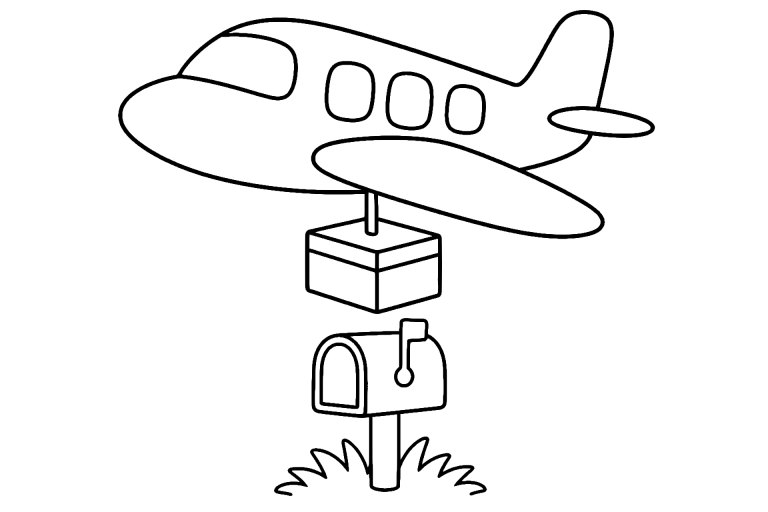 Postflugzeug mit Paket - Ausmalbild ab 4 Jahren