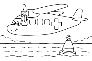 Rettungsflugzeug am See - Ausmalbild ab 4 Jahren
