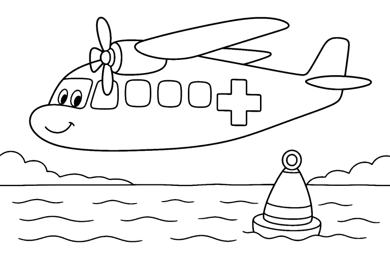 Rettungsflugzeug am See - Ausmalbild ab 4 Jahren