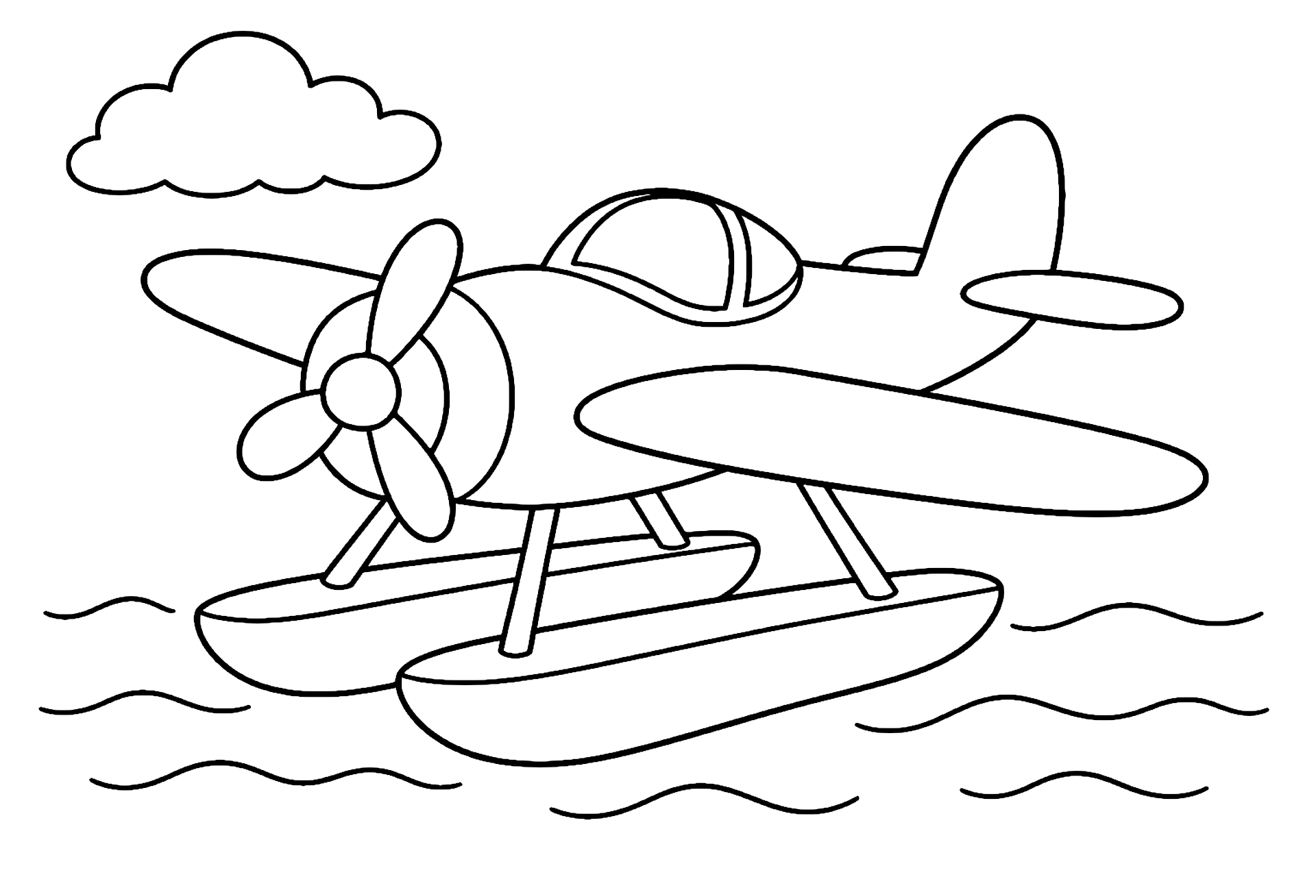 Wasserflugzeug auf dem See - Ausmalbild ab 4 Jahren