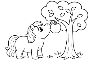 Pony mit Apfel - Ausmalbild ab 4 Jahren