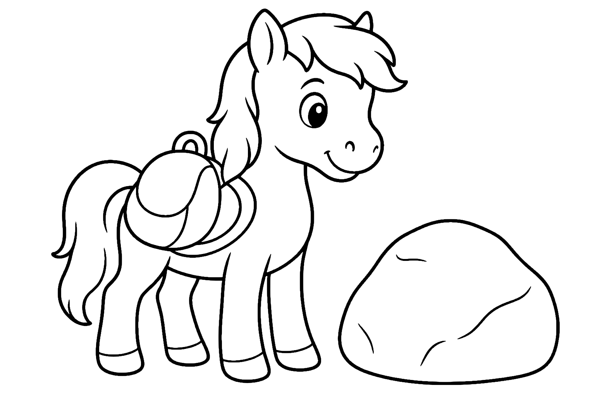Pony mit kleinem Rucksack - Ausmalbild ab 4 Jahren